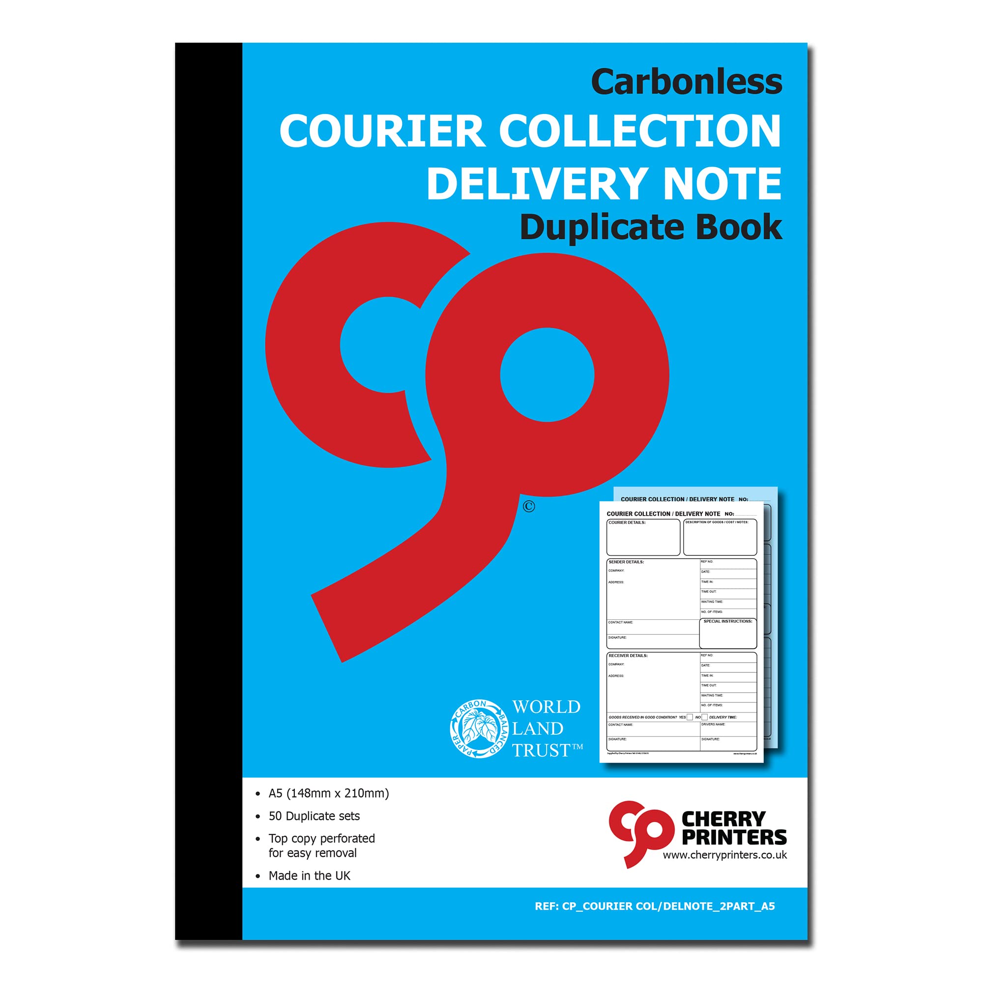 Cherry Printers Carbonless Courier Collection Delivery Note NCR Duplicate Book A5 (148millimetres x 210 millimetres)
