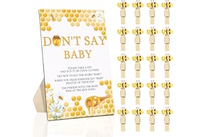 Unittype 51 Pcs Don't Say Baby Shower Game Favors Include Bee Theme Baby Shower Sign and 50 Mini Bee Clothespins for Boys Girls Gender Reveal Party Supplies
