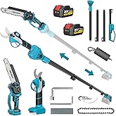 4-in-1 Cordless Pole Saw & Electric Pruning Shears – 8 Inch Mini Chainsaw, Brushless Motor, 2×4.0Ah Batteries, 14ft Extendable Pole for Tree Trimming