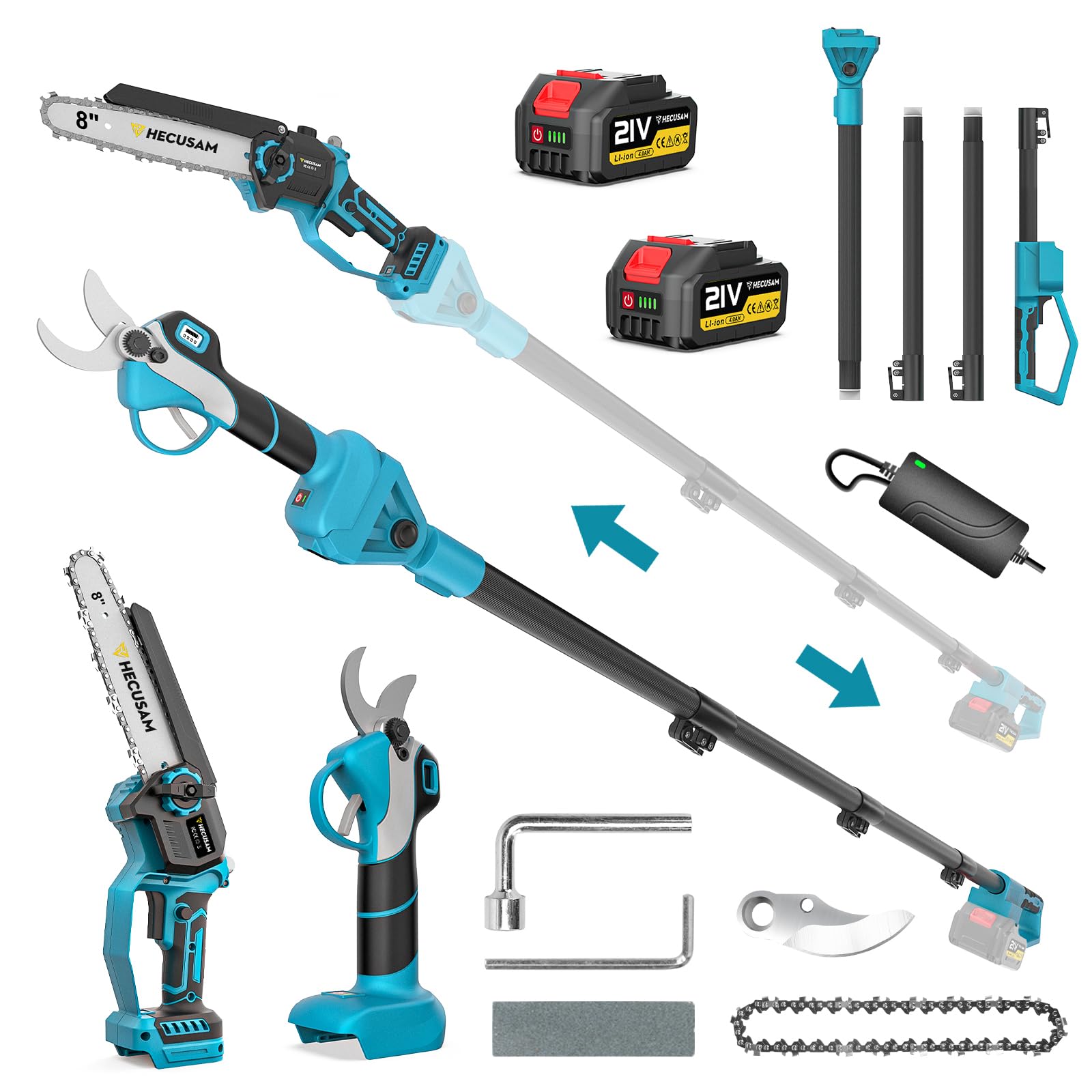 Photo 1 of ** UNKNOWN FUNCTIONALITY *** 4-in-1 Cordless Pole Saw & Electric Pruning Shears – 8 Inch Mini Chainsaw, Brushless Motor, 2×4.0Ah Batteries, 14ft Extendable Pole for Tree Trimming