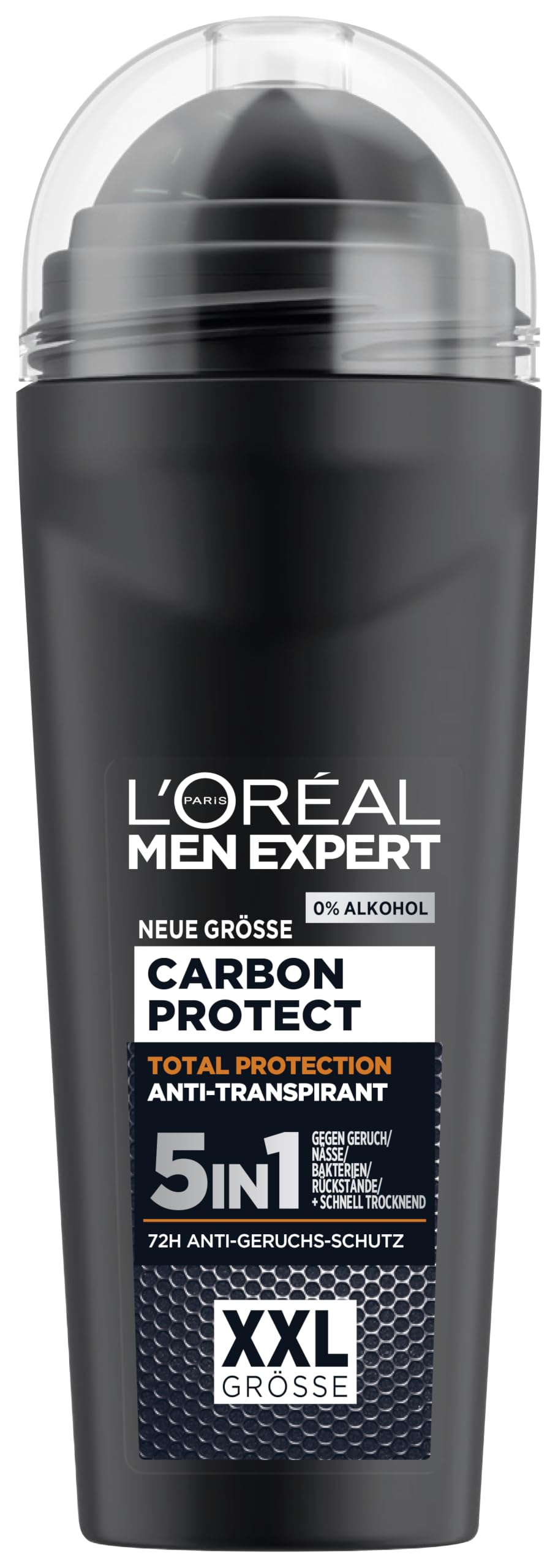 L'Oréal Men Expert XXL 5in1 Deoroller für Männer, Deo Roll-On gegen starken Schweißgeruch, Schwitzen, Achselnässe und weiße Rückstände, Herren 48H Deodorant ohne Alkohol, Carbon Protect, 1 x 100 ml