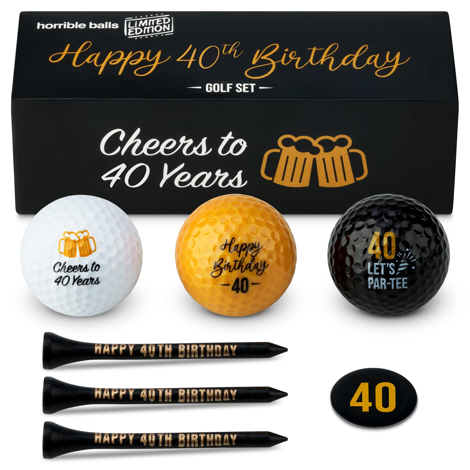 HORRIBLE BALLS Golf Birthday Gift Sets - 40th 50th 60th 70th - Perfect Novelty Golfing Present For Him or Her (40th Birthday)