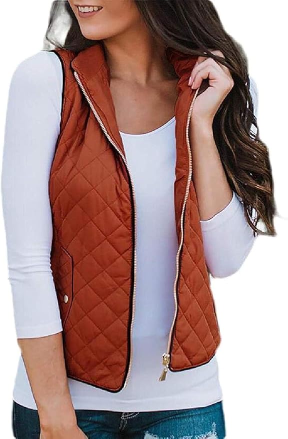 Womens Winter Zipper Quilted Sleeveless Gilet Padded Waistcoat Jacket
