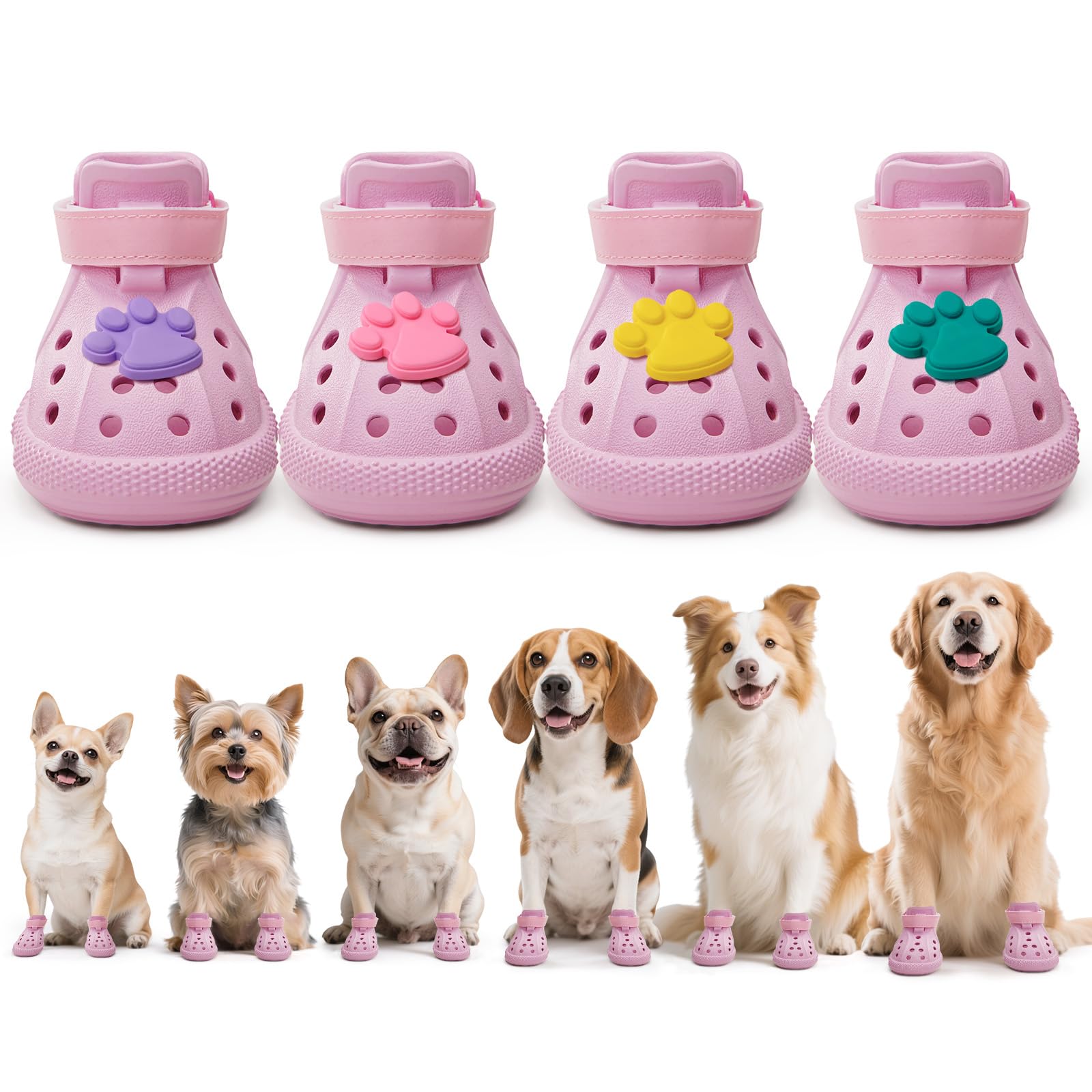 Photo 1 of Dog Shoes: Non-Slip Waterproof Sandals for Hot Pavement & Winter, Breathable Perforated Boots(Purple,Size7)