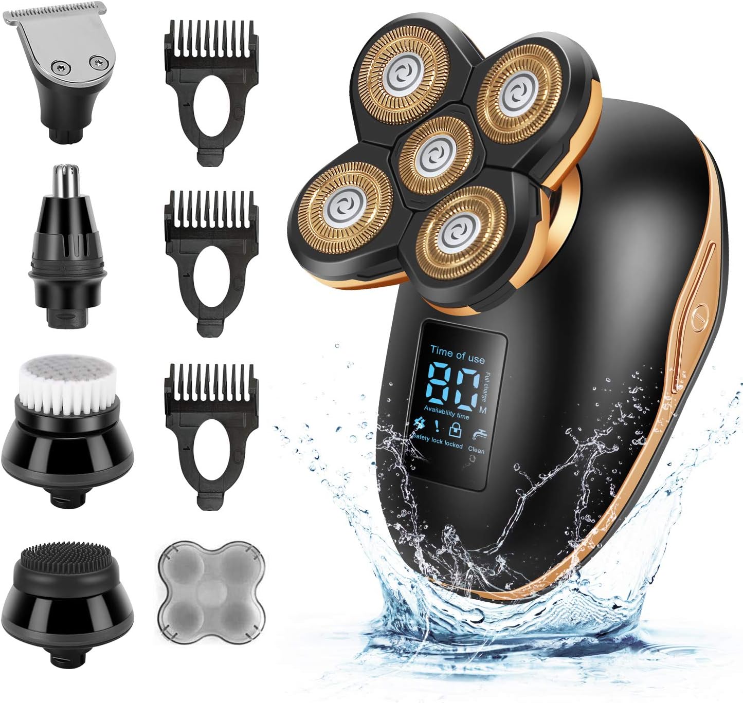 Electric Shavers for Men, 5in1 USB IPX7Waterproof 4D Rechargeable Cordless Dry