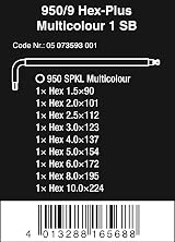 Wera 950 SPKL/9 SM N SB Multicolour L-Key Set 9pc 1.5-10mm Silver view 2