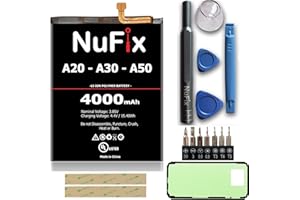 NuFix Replacement Battery for Samsung A50 A30 A30S A20 4000mAh Compatible Battery EB-BA505ABU EB-BA505ABE (Complete Kit)