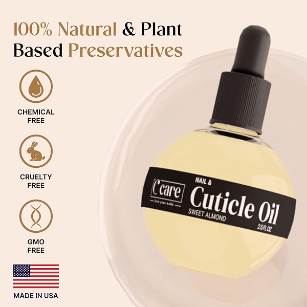 C CARE SWEET ALMOND CUTICLE OIL FOR NAILS – REPAIRS CUTICLES OVERNIGHT – MOISTURIZES AND STRENGTHENS NAILS AND CUTICLES – DROPPER & BRUSH INCLUDED – 2.5OZ