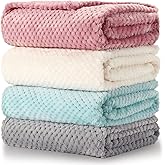 Reginary 4 Pack Fuzzy Blanket 30 x 40'' Waffle Flannel Baby Throw Blankets Warm Nursery & Crib Blankets for Girl & Boy Newborn Infant(Light Blue, Pink, Beige, Gray)