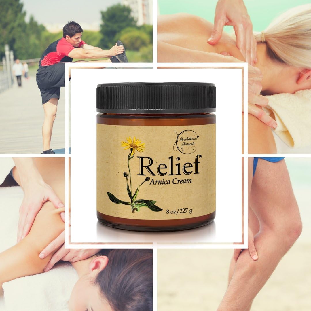 Relief Arnica Cream – Enriched with Lemongrass, Eucalyptus & Rosemary Essential Oils – All Natural Massage Lotion for Sore Muscles & Stiffness. Perfect for Massage Therapy by Brookethorne Naturals: Health & Personal Care