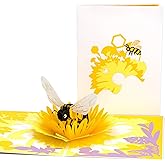 Ribbli Bee & Flower Handmade 3D Pop Up Card for Birthday Mothers Day Thank You, Bumble Bee Day Gift for Mom Women Girl, with Envelope
