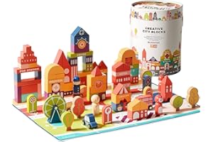 bc babycare 128 Pcs Wooden Building Blocks for Toddlers 1-3, Educational Wooden Toys with Block City,Preschool Learning Toys Wooden Building Blocks Set Educational Toys for Kids