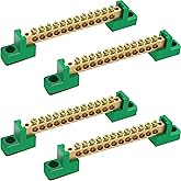 Neutral Bar, 4 Pack 12-Position Brass Terminal Block | Green Insulated Bus Bar Terminal Block with M4 Screws for Electrical Panels and Distribution Boxes