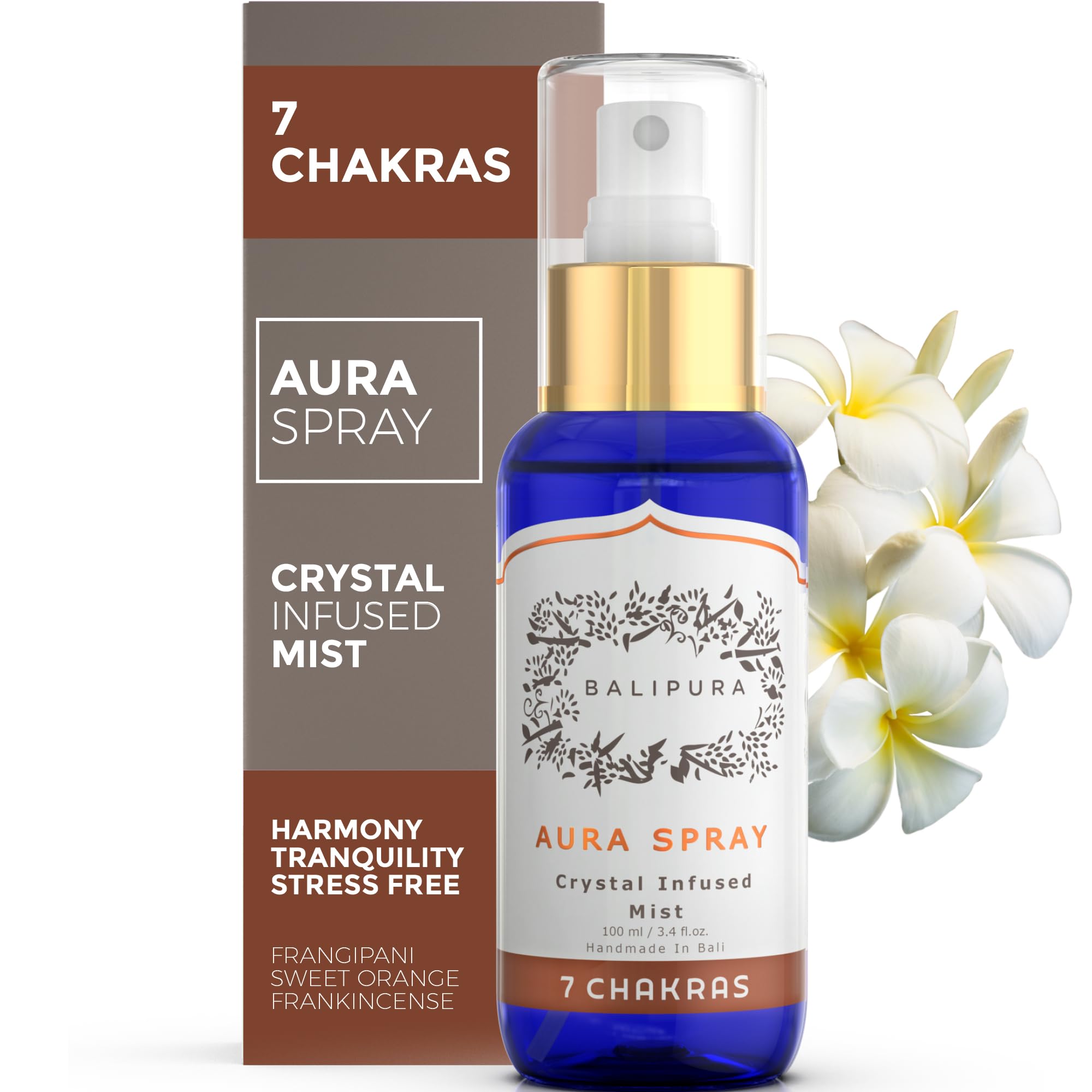 BALIPURA - 7 Chakra Aura Crystal Spray - Natural Mist with Frankincense and Other Essential Oils - 3.4FlOz