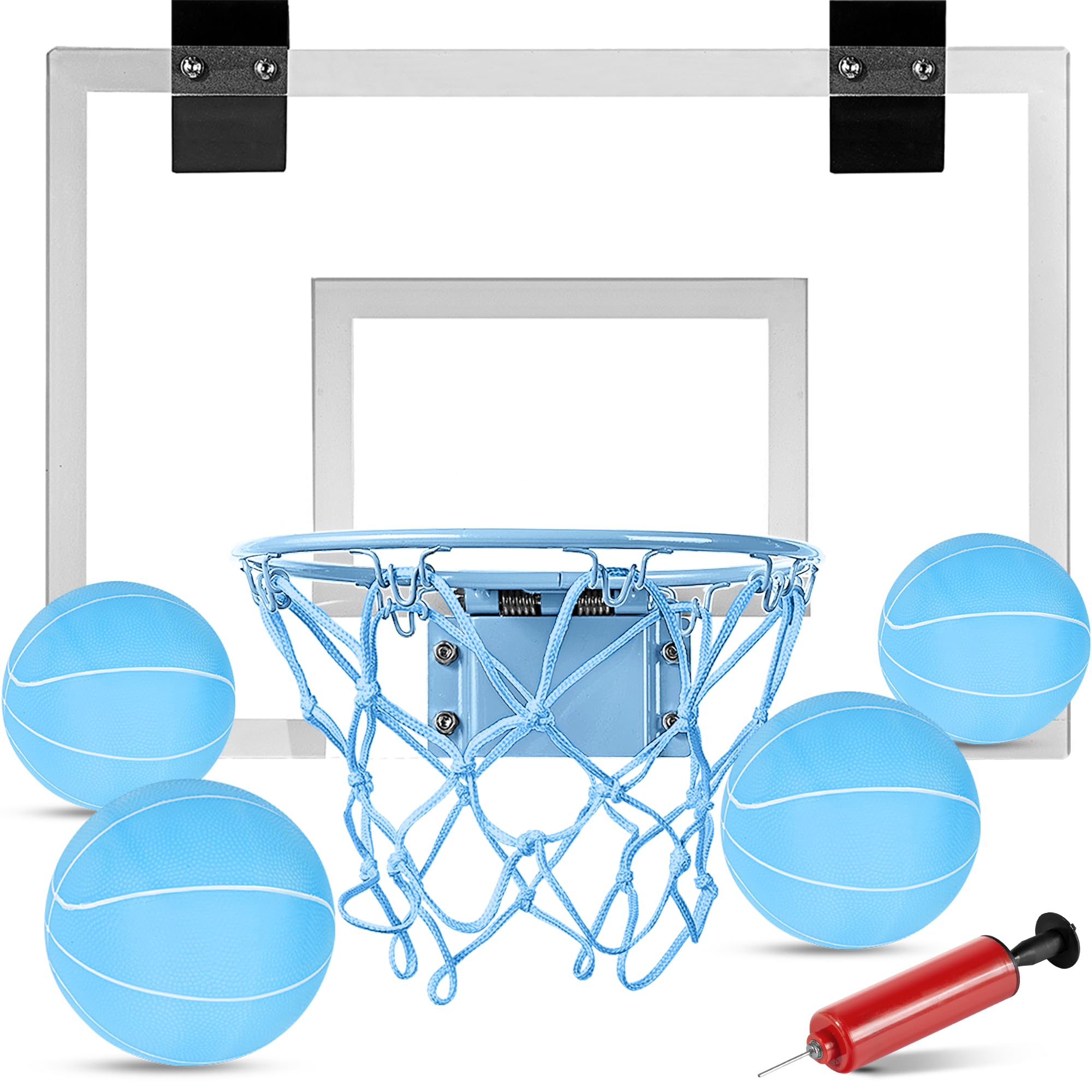 ropoda Mini Basketball Hoop - Glow in The Dark, Over The Door Basketball Hoop Indoor, Indoor Basketball Hoop Backboards for Teens and Adults, Mini Hoop for Kids with 4 Balls and Pump(Blue)