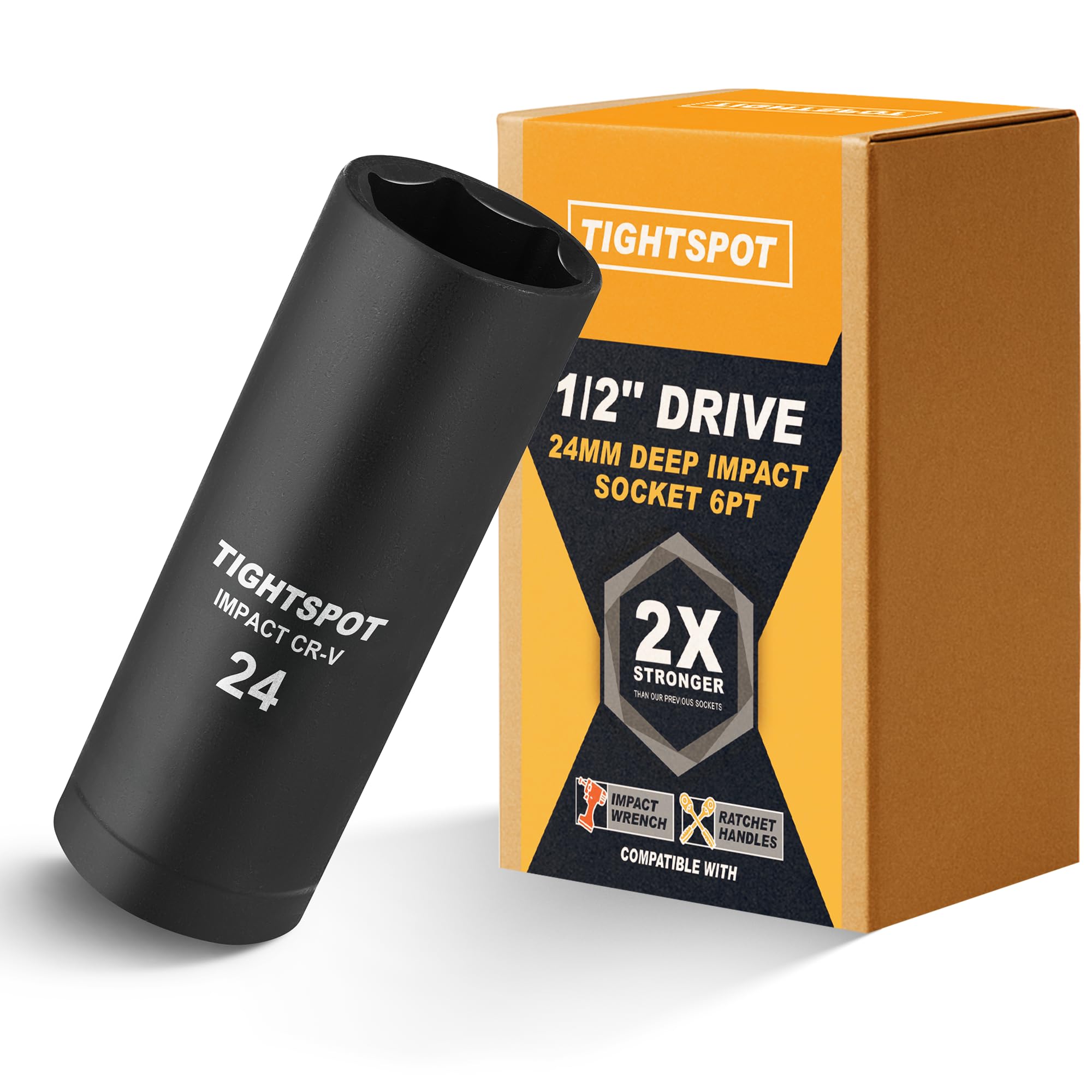 Photo 1 of TIGHTSPOT 1/2 Inch Drive 24 mm Deep Impact Socket with Anti-Rounding 6 Point Design, Heat-Treated CRV Steel