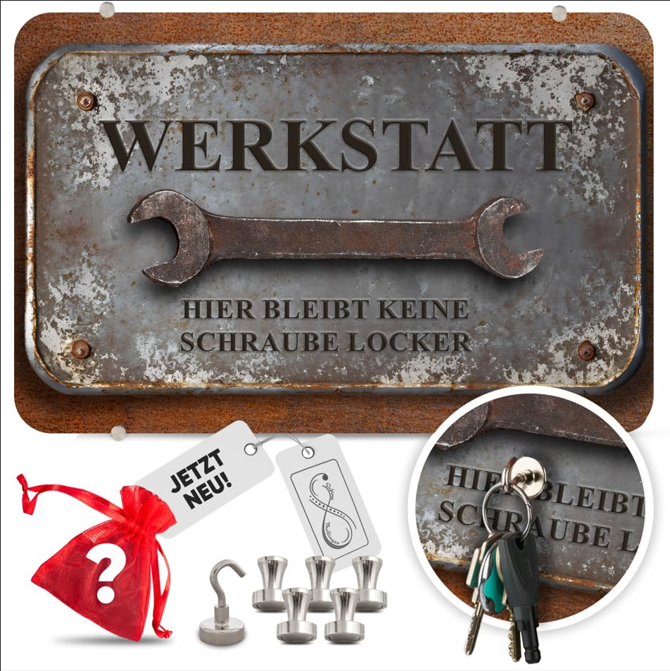 Workshop Accessories – Funny Gift Set Men [Magnetic Board Workshop, 600 x 400 mm, Rusty Look] Perfect & Useful for Workshop, Garage and Party Room – Gifts Men