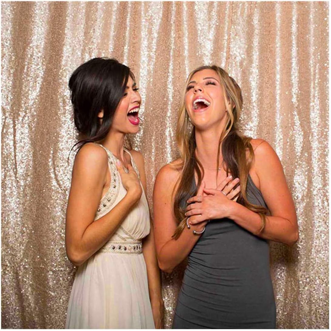 ForesParty Sequin Backdrop Champagne Sequin Curtain Backdrop Sparkly Curtain Photography Backdrop for Party Wedding Stage Christmas Decoration(4ftx6ft)