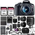 Canon EOS Rebel T7 Digital SLR Camera with EF-S 18-55mm f/3.5-5.6 is STM Lens + 64GB Memory Card + Wide Angle and Telephoto Lens + Tripod + Extra Battery + Remote + Slave Flash (Renewed)