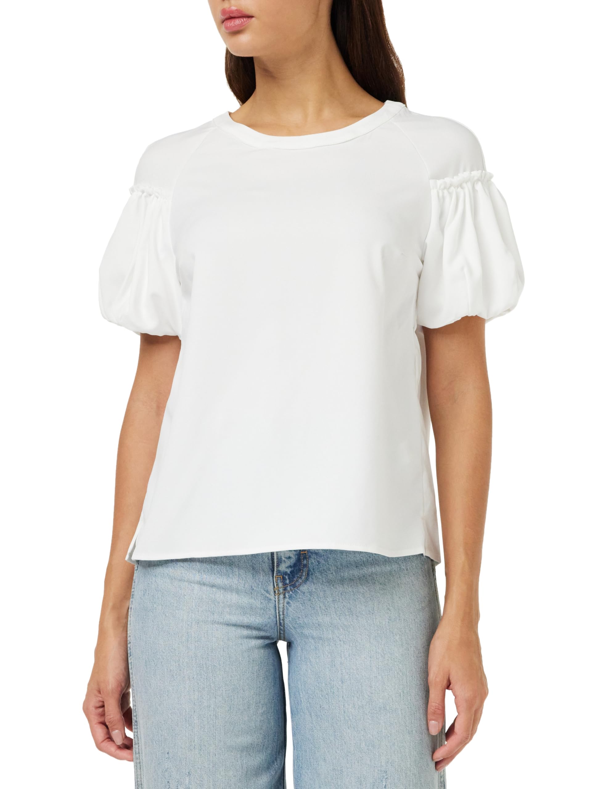 French Connection Women's Crepe Light Puff Sleeve TOP Blouse, Summer White, L