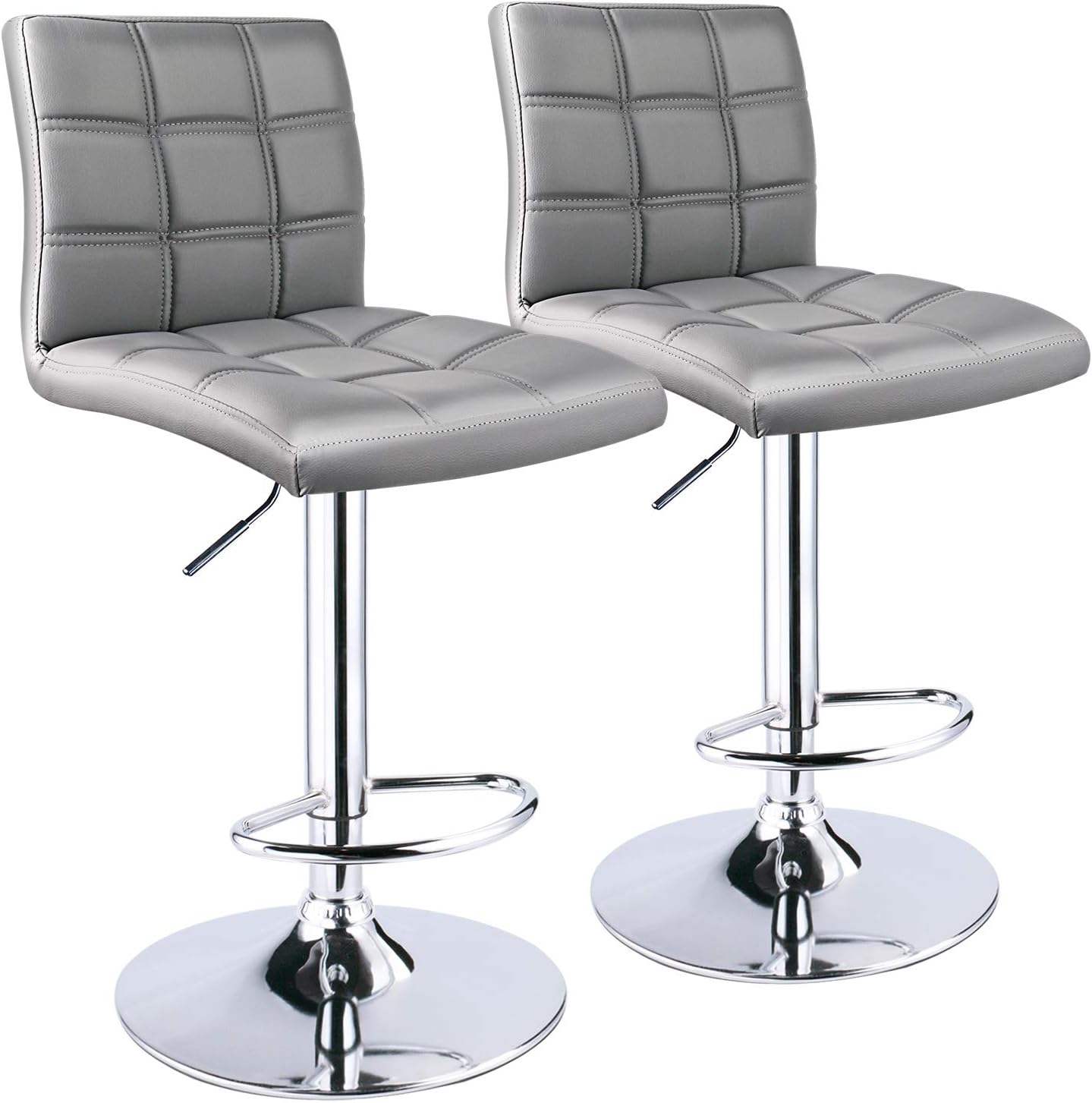 Modern Square PU Leather Adjustable Bar Stools with Back,Set of 2,Counter Height Swivel Stool by Leopard (Light Grey)