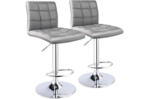 LEOPARD OUTDOOR PRODUCTS Leopard Modern Square Back PU Leather Adjustable Bar Stools with Back, Set of 2, Counter Height Swivel Stool (Light Grey)
