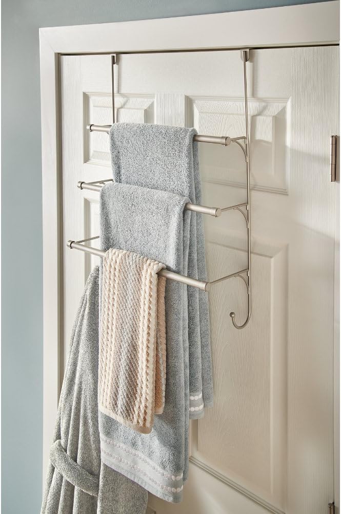Franklin Brass Over The Door Triple Towel Rack with Hooks, Satin Nickel Bathroom Towel Holder, Bathroom Accessories, 193153-FN: Home Improvement