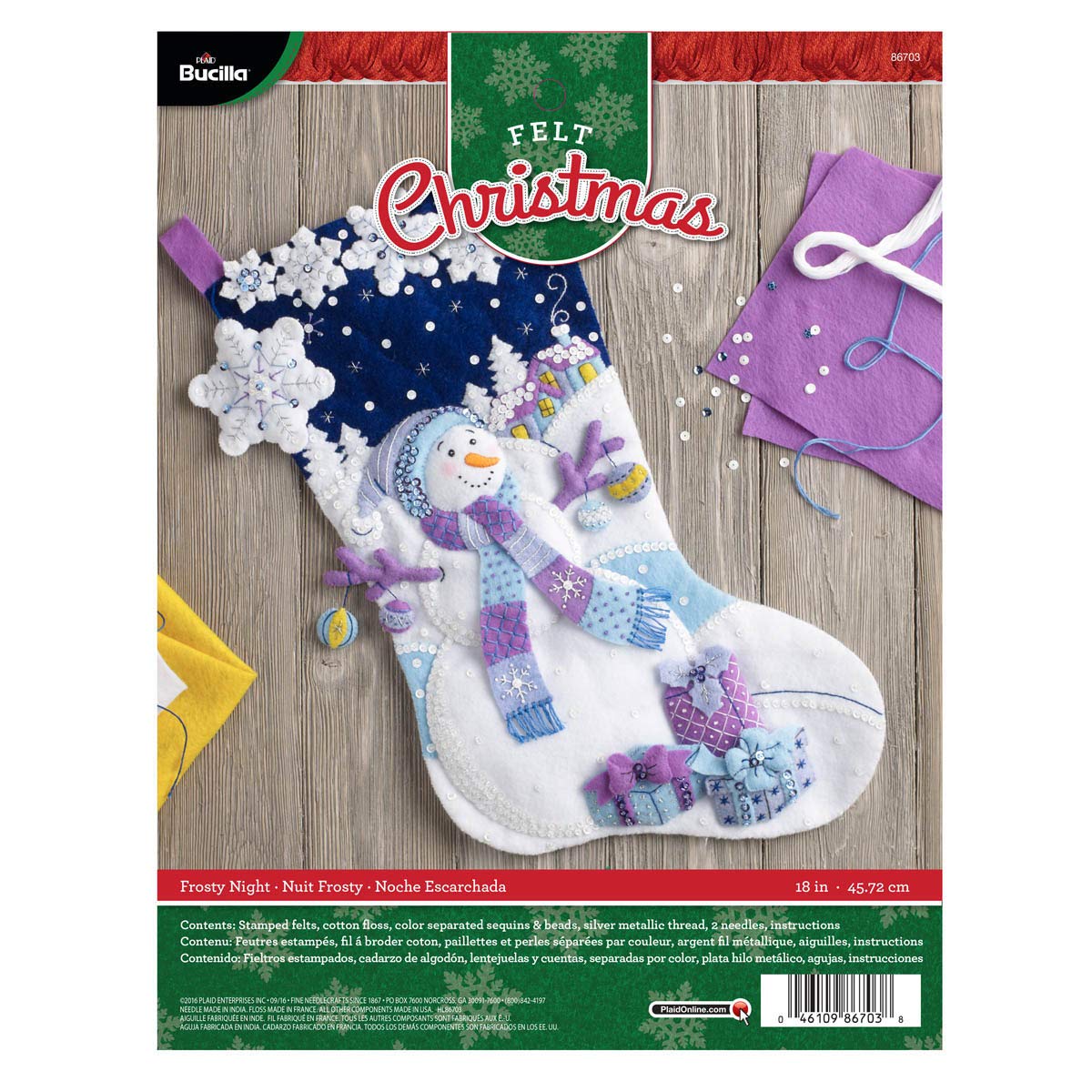 Bucilla Frosty Night Stocking Felt Applique Kit, MultiColour, 29.84 x