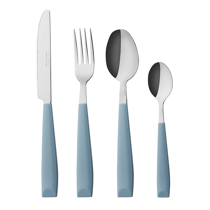 Exzact 16 PCS Besteck Set/Edelstahl-Besteck - Edelstahl mit Kunststoff-Handgriffen - Bequem zu halten - 4 x Gabeln, 4 x Dinne