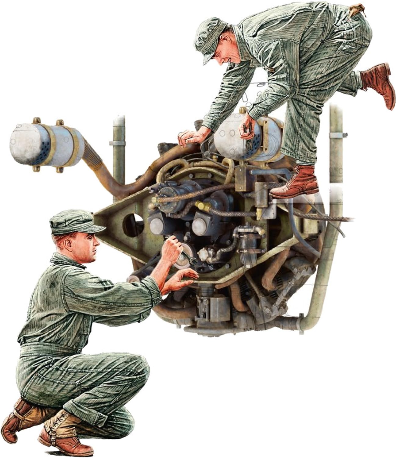 Miniart 1:35 - US Tank Repair Crew, Continental W670 Engine, Molded Color