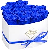 GLAMOUR BOUTIQUE Preserved Roses in a Box - Gifts for Her, Wife & Mom, Rose Flowers Forever Decor for Birthday Gift, Get Well Flower Bouquet Cased in White Box with Cover, Blue, 16 (Color-Treated)