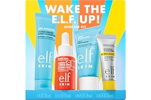 e.l.f. SKIN Wake the e.l.f. Up Skincare Kit, Travel-Size Hydrating Face Cleanser, Sunscreen, Moisturizer & Brightening Serum, Vegan & Cruelty-Free