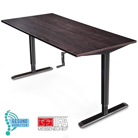 Deskfit Höhenverstellbarer Schreibtisch inkl Tischplatte – Made in Germany, manuell stufenlos ergonomisch verstellbar, 2 Säul