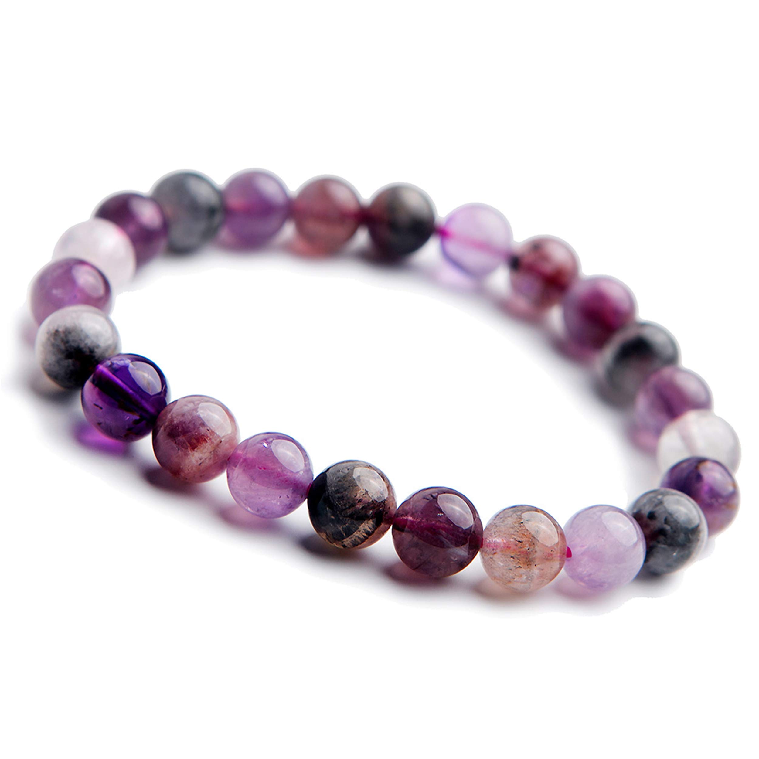 Colorful Natural Cacoxenite Auralite 23 Crystal Round Bead Stretch Bracelet 8mm