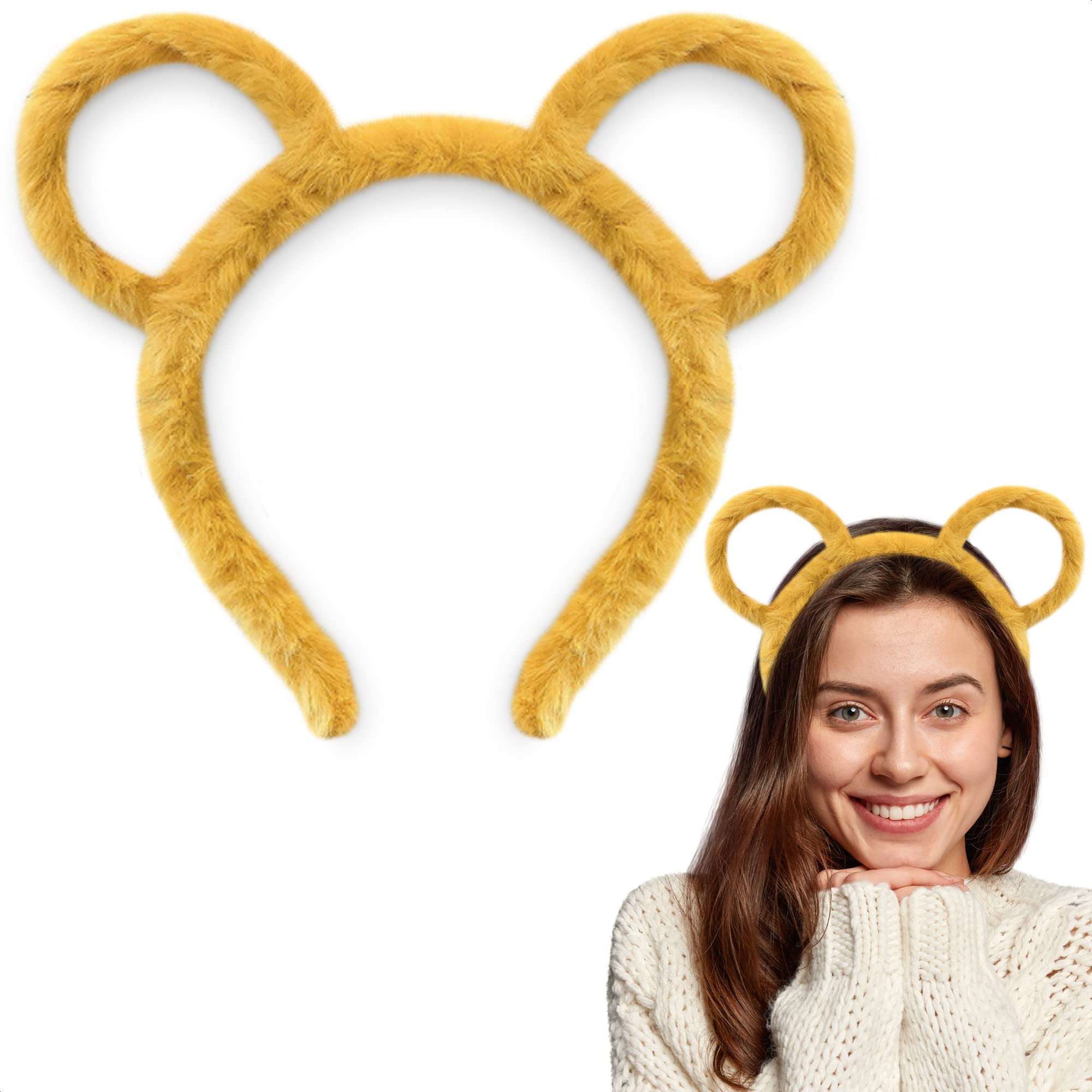Photo 1 of Yellow Bear Ear Headband – Non-Slip Plush Hair Accessory, Soft Makeup Headband for Skincare, Spa, Party