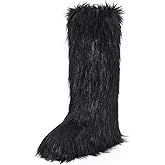 CEPEPRIN Women's Faux Fur Boots Knee-High Furry Snow Boots Fluffy Warm Winter Boots