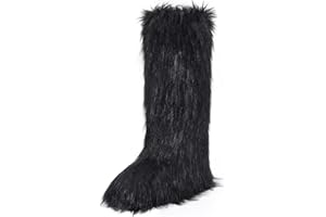CEPEPRIN Women's Faux Fur Boots Furry Fuzzy Snow Boots Fluffy Winter Boots Warm Comfortable Knee-High Boots Outdoor Indoor Flat Shoes