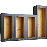 Cozee Bay Bamboo food Bag Organizer for Kitchen Drawer, Baggie organizer, Compatible with Gallon, Quart, Sandwich and Snack Variety Size Bags (4 Piece Set) (Black)