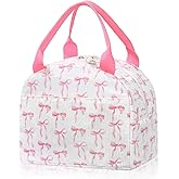 BuyCard Insulated Lunch Bag Women, Reusable Corduroy Cute Lunch Box, Leakproof Floral Lunch Tote Bag with Large Capacity, Small Cooler Lunch Container for Work Office Travel Picnic (Bow)