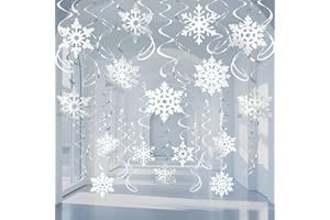 PARTYGARDEN 32 Pcs Snowflake Hanging Swirls Party Decoration - Christmas Winter Wonderland Ceiling Decor White Silver Snowflake Ornaments Garland for Winter Holiday Party Decorative Frozen Theme Party Supplies