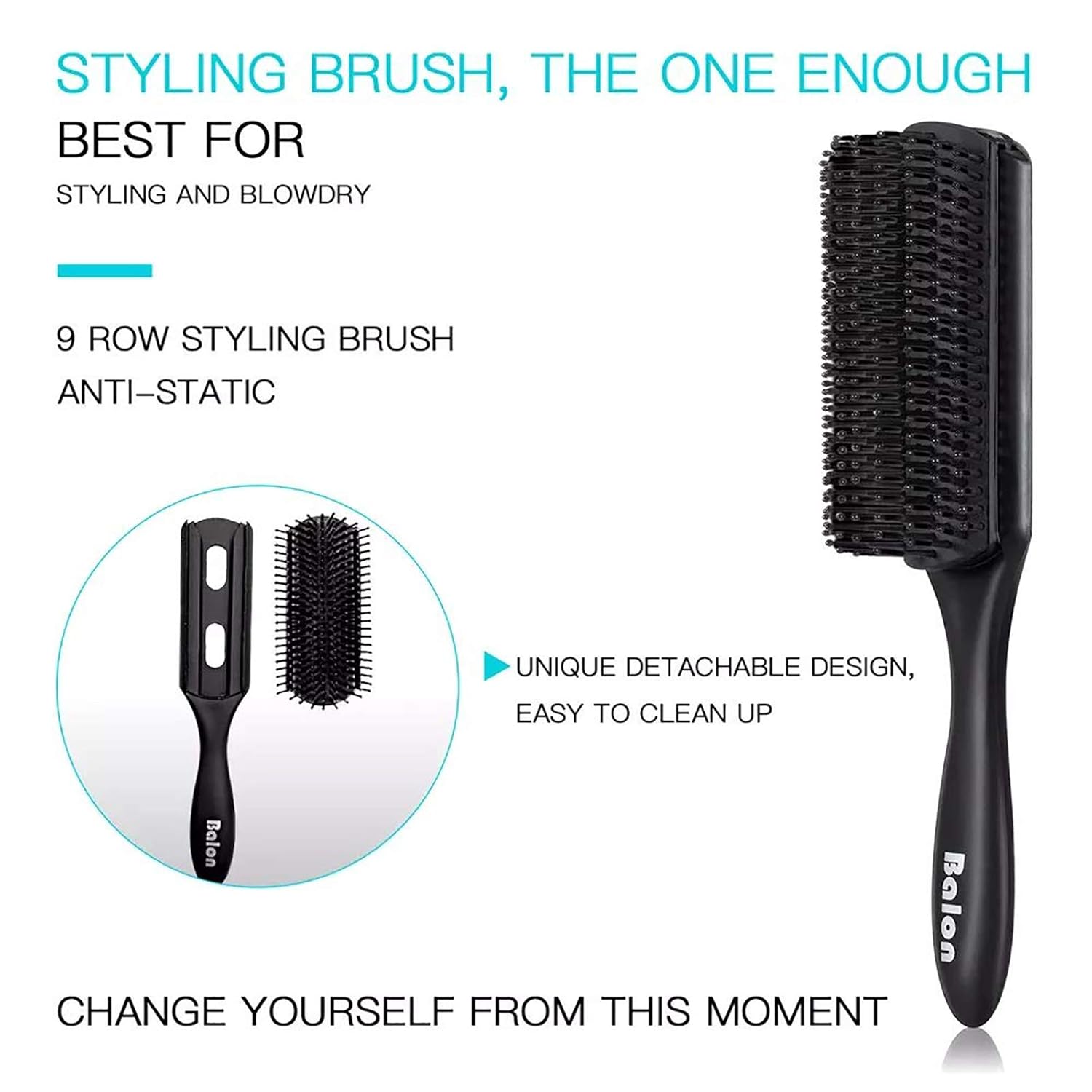 4Pcs Paddle Hair Brush, Detangling Brush and Hair Comb Set for Men and Women, Great On Wet or Dry Hair, No More Tangle Hairbrush for Long Thick Thin Curly Natural Hair（Black） : Beauty