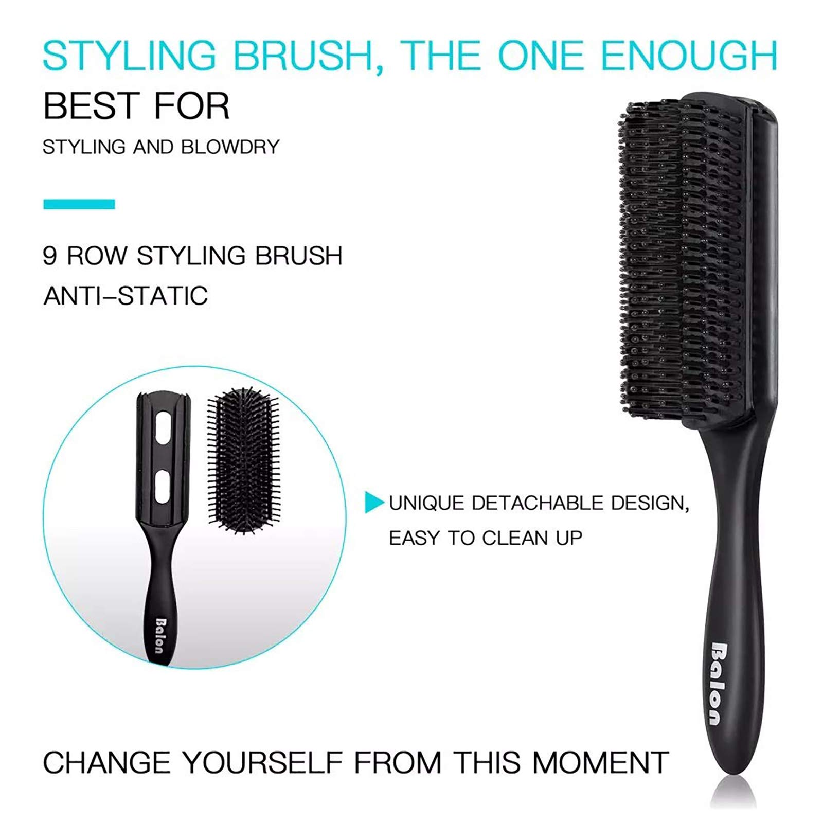 Balon Hair Brush for Women and Men, 4Pcs Paddle Brush Detangling Brush Hair Comb Set for Long Thick Thin Curly Hair, Hairbrush Great On Wet or Dry, No More Tangle