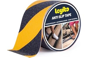 LEYIBO Anti Slip Tape, 4 Inch x 42 Ft Grip Tape for Stairs Outdoor/Indoor, Waterproof Non Skid Roll for Stair Treads Non Slip, High Traction Friction Abrasive Adhesive Stair Steps, Caution Yellow/Black