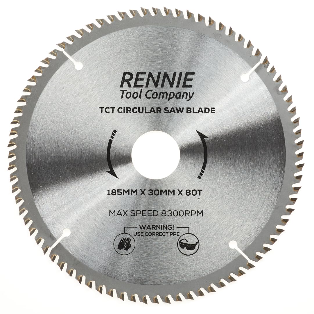 185mm x 80T TCT Saw Blade x 30mm Bore. Fits Evolution Bosch Makita Ryobi Dewalt Circular Saws etc. 185mm Circular Saw Blade For Fine Cuts + 25mm/20mm/16mm Bore Reduction Rings, Fits 190mm Circular Saw