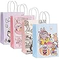 QIONG 16Pcs La-bu-bu Birthday Decorations Gift Bag, Cute Double Side Paper Goodie Bags with Handle, Party Favor Paper Candy Bags Colorful Birthday Party Supplies