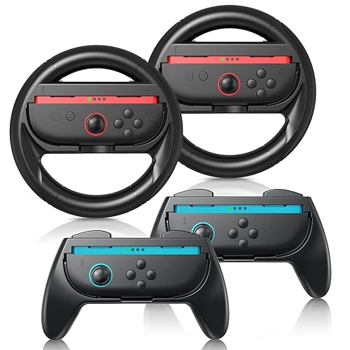Ertisa 2 x Steering Wheels 2 x Hand Grip for NS Switch 2 Joycons, Switch 2 Controller Grip Racing Wheels for NS Switch 2 Mario Kart, Switch 2 Accessories Kit Comfort Grip Handle Gaming Steering Wheel