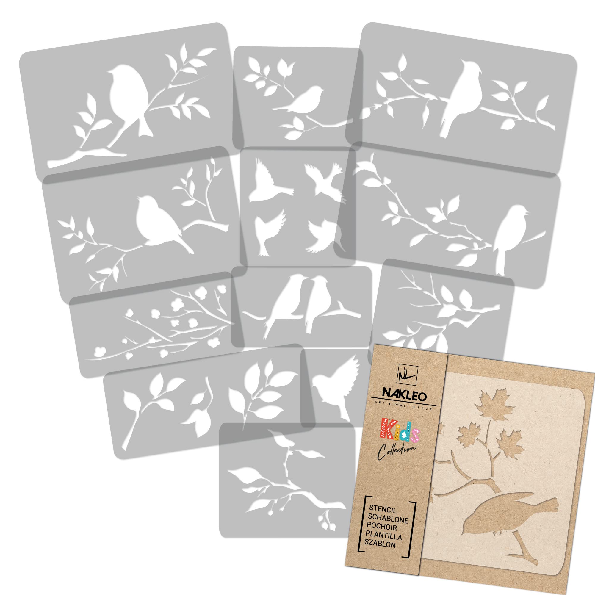 NAKLEO Painting Stencils Set for Nursery Room, 14 Pcs Templates 9x12 to 23x34cm Bird, Plastic and Reusable Drawing Stencils, Decor, Craft DIY Wall Furniture — image 1