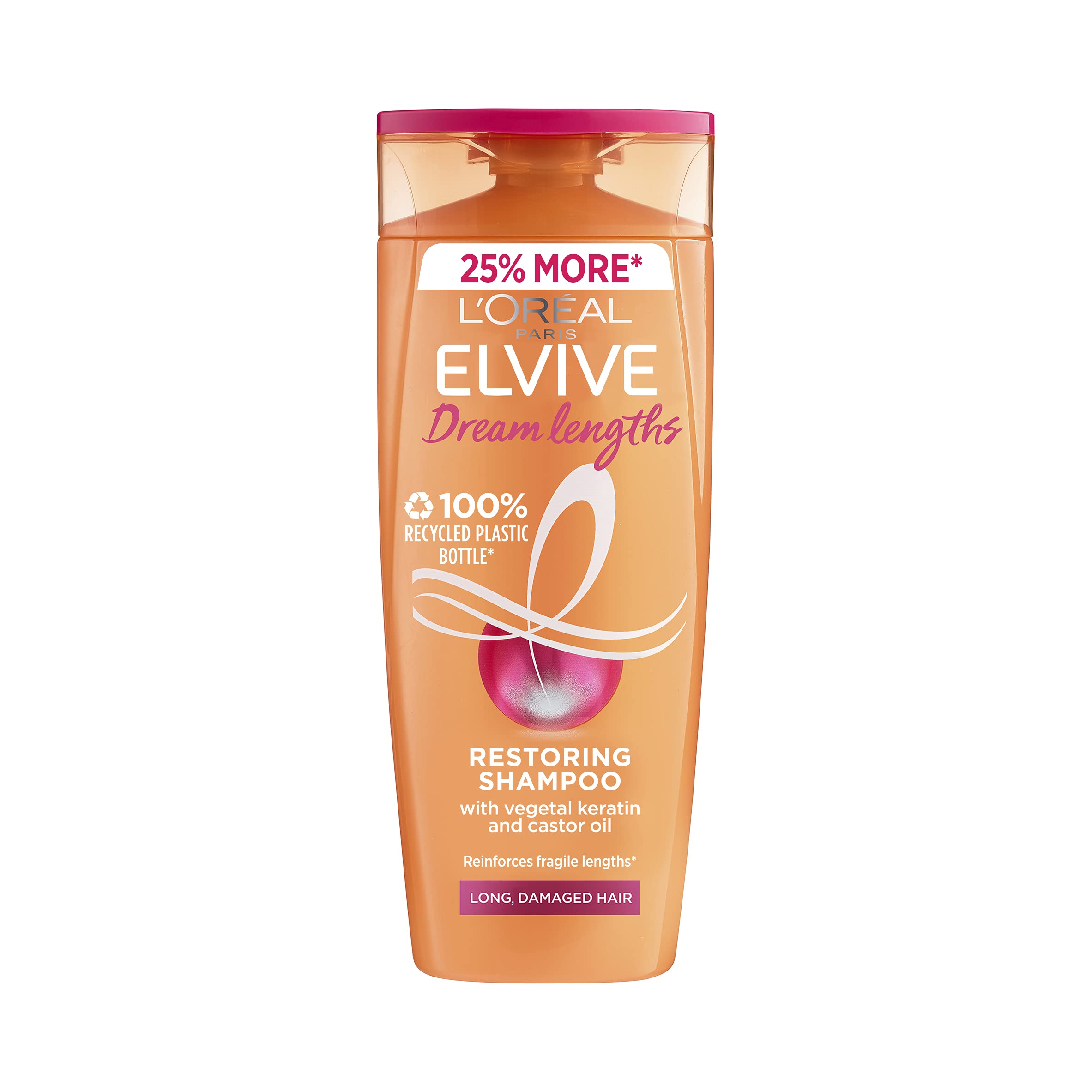 L'Oreal Paris Elvive Dream Lengths Shampoo, Nourishing & Strengthening Treatment, Enriched with Castor Oil, For Long, Damaged Hair 500ml