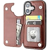 ONETOP Compatible with iPhone 17 Wallet Case with Card Holder, PU Leather Kickstand Card Slots Case, Double Magnetic Clasp and Durable Shockproof Cover 6.3 Inch (Brown)