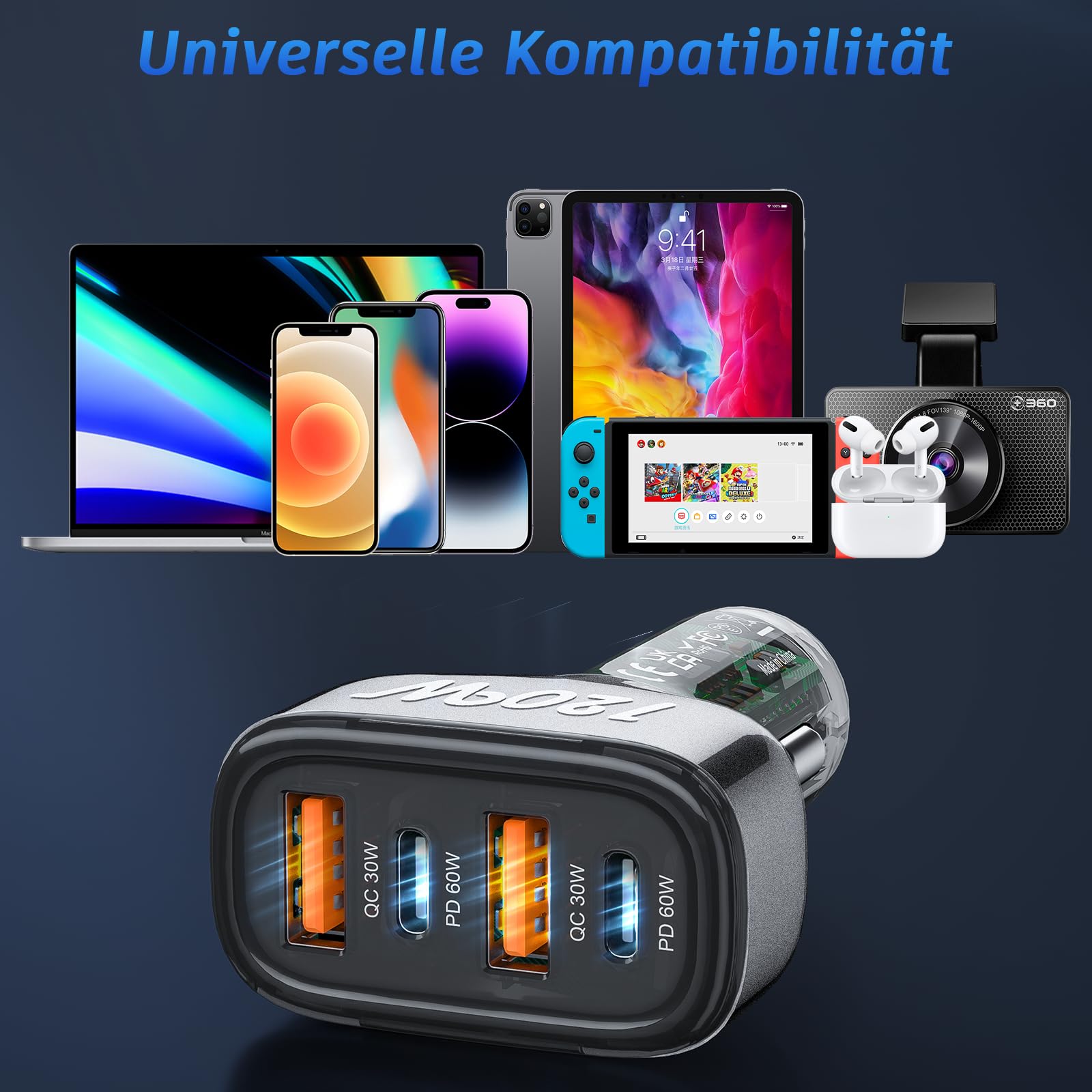 SONRU 120W Auto Ladegeräte USB C, KFZ Zigarettenanzünder USB C Kfz Ladegerät 12V / 24 V USB Auto Car Charger 2 PD 60W Max+2 QC 30W, Schnellladung Zigarettenanzünder Adapter 7